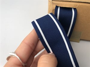 Luksus elastik - marine med hvide striber, 35 mm